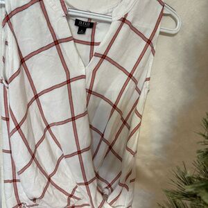 a.n.a Sleeveless White and Red Checkered Blouse. EUC.